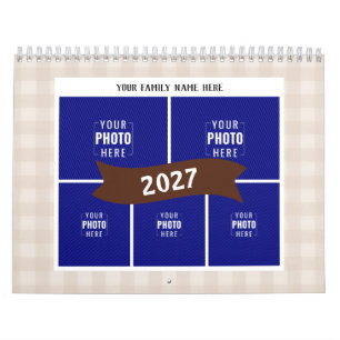 Rustic Cream Gingham Multi Photo Family Calendar
