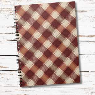 Rustic Cream Orange Rust Red Plaid Pattern Notebook