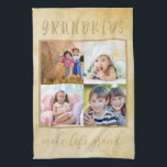 Rustic Cream Photo Collage for Grandparents Tea Towel<br><div class="desc">Rustic cream kitchen towels with your own custom photo collage. The wording reads "grandkids make life grand" and the template is set up ready for you to add 4 of your own photographs of the grandchildren. Neutral style, to suit any kitchen decor from country farmhouse to modern and a great...</div>