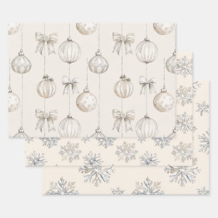 Rustic Cream Snowflakes Ornaments Christmas Wrapping Paper Sheet