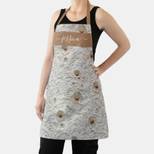 Rustic cream tooled leather script name apron