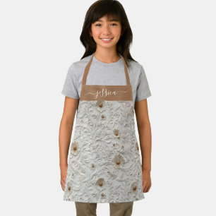 Rustic cream tooled leather script name girl's apron