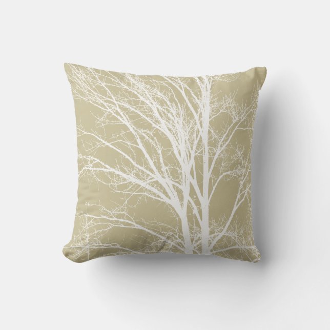 Rustic Cream White Tree Branches Cushion (Front)