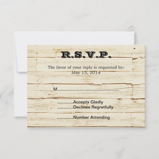 Rustic Cream Wood RSVP Card (Front)