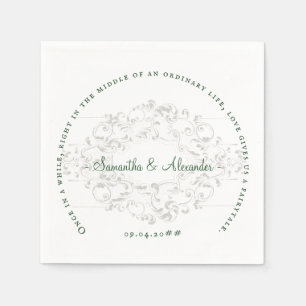 Rustic Crest Ivory Emerald Green Gothic Wedding Napkin