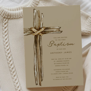 Rustic Cross Baptism Invitation