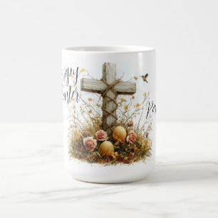 Rustic Cross Easter Design with Flowers Coffee Mug