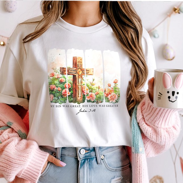 Rustic Cross Easter Tee; John 3:16 Christian Faith T-Shirt (Creator Uploaded)