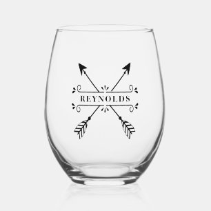 Rustic Crossed Arrows w/Name ID615 Stemless Wine Glass