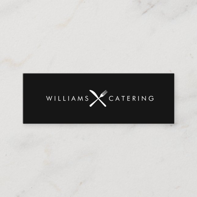 Rustic Crossed Fork Knife Logo Black Mini Business Card (Front)