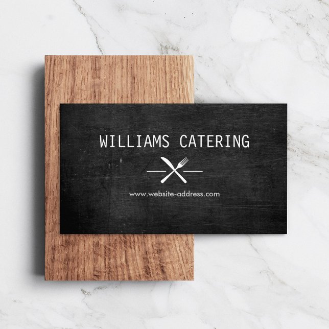 Rustic Crossed Fork Knife Logo Black Wood Business Card (Creator Uploaded)