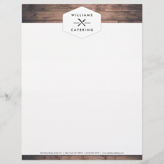 Rustic Crossed Fork Knife Logo Catering Custom Letterhead (Front)