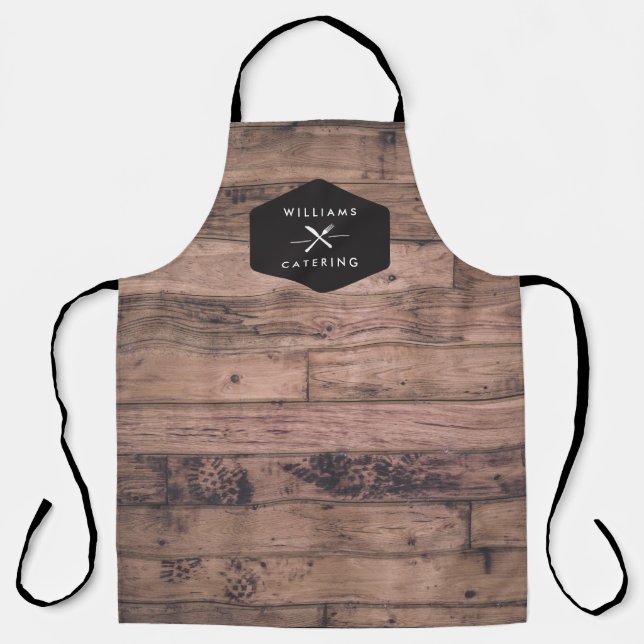 Rustic Crossed Fork Knife Logo Distressed Wood I Apron (Front)