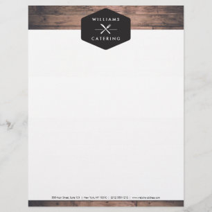 Rustic Crossed Fork Knife Logo Distressed Wood I Custom Letterhead
