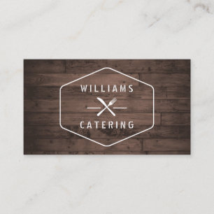 Rustic Crossed Fork Knife Logo Distressed Wood III Business Card