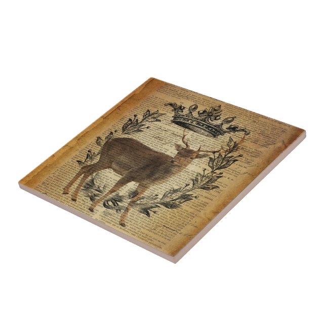 Rustic crown outdoorsman whitetail buck Deer Tile (Side)