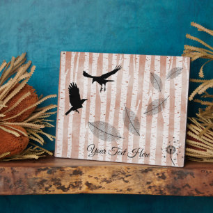 Rustic Crows in White Birch Forest Plaque