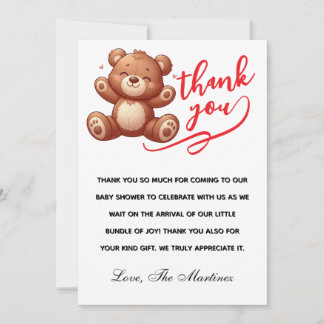 Rustic Cub Bear Boy Baby Shower Thank You Card