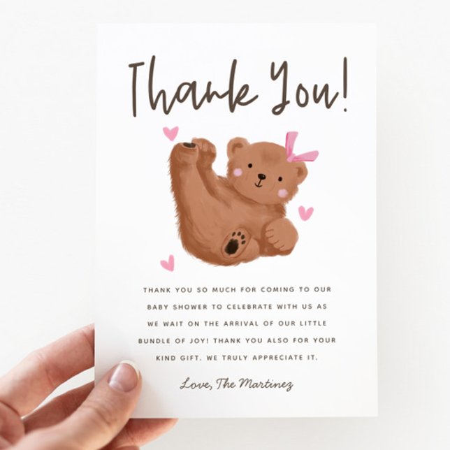 Rustic Cub Bear Girl Baby Shower Thank You (Creator Uploaded)