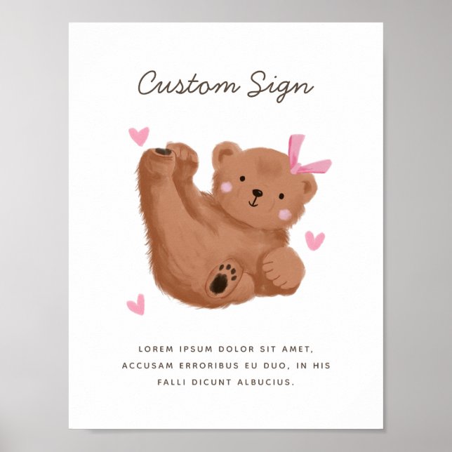 Rustic Cub Bear Pink Baby Shower Custom Sign (Front)