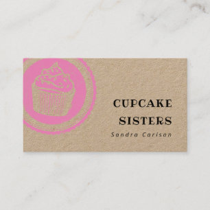 Rustic cupcake pink logo stamp kraft business card