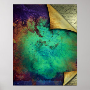 Rustic Curled Pages Turquoise Grunge Texture Poster