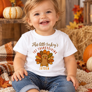 Rustic Custom Baby's First Thanksgiving Turkey Baby T-Shirt