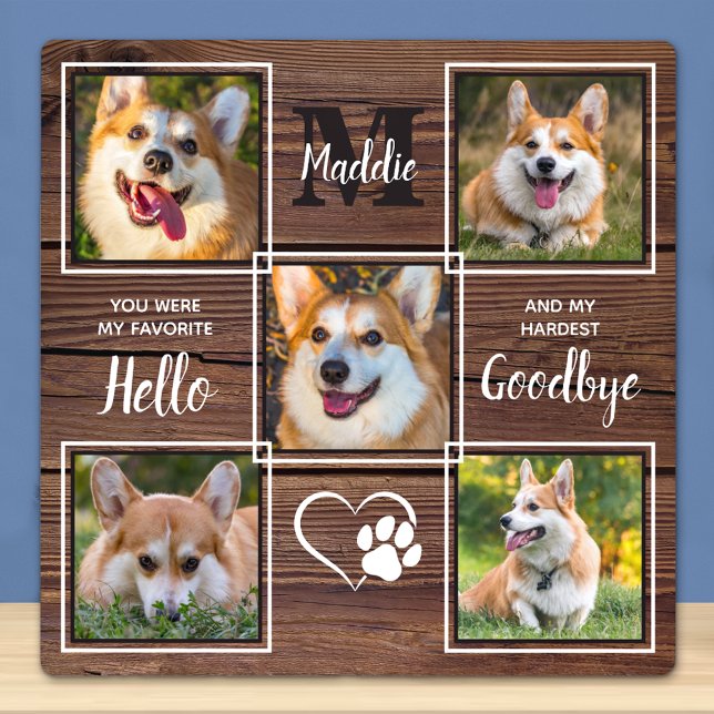 Rustic Custom Dog Memorial 5 Pet Photo Collage Plaque (Creator Uploaded)