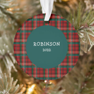 Rustic Custom Family Name Plaid Ornament