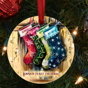 Rustic Custom Family Name Twinkle Christmas Metal Tree Decoration