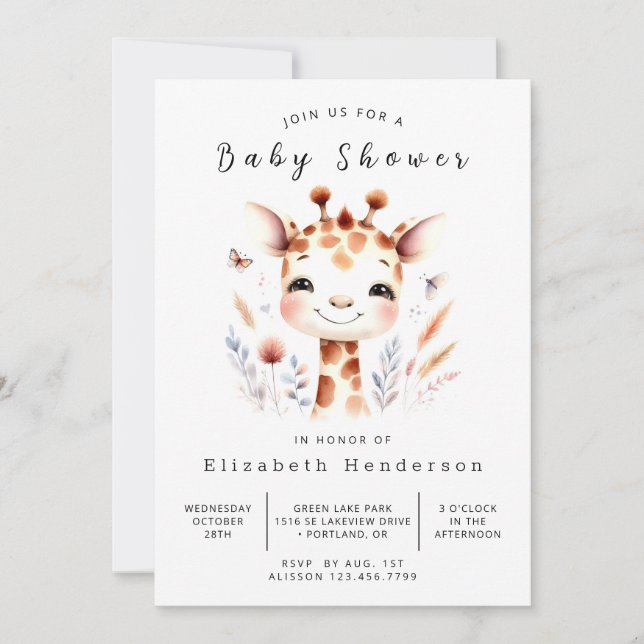  Rustic Custom Giraffe Baby Shower  Invitation (Front)