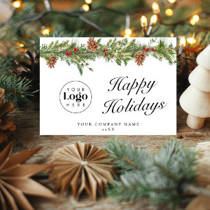 Rustic Custom Logo Holiday Business Thank You Card