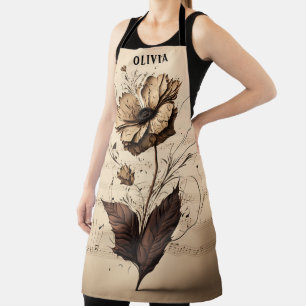 Rustic Custom Name Floral Champagne Music Sheet Apron