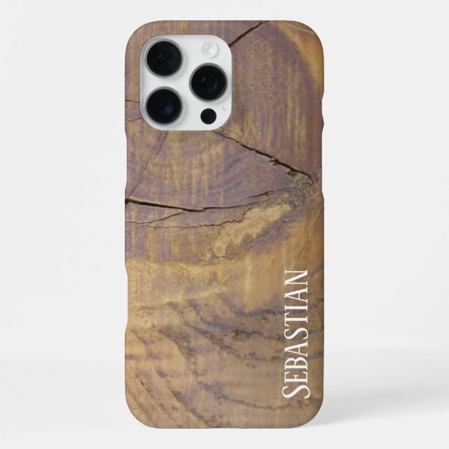 Rustic Custom Name Natural Cedar Wood Knot Photo iPhone Case (Back)