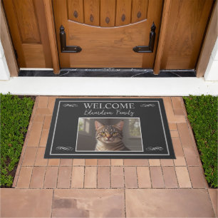 Rustic custom photo family name welcome doormat