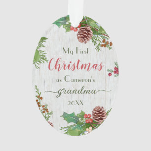 Rustic Custom Photo New Grandma 1st Christmas Ornament