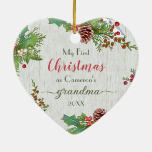 Rustic Custom Photo New Grandpa 1st Christmas Ceramic Tree Decoration