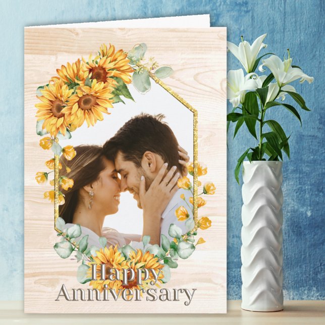 Rustic Custom Photo Sunflower Floral Anniversary Card (Creator Uploaded)
