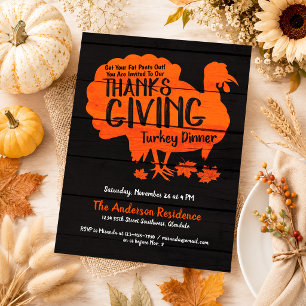 Rustic Custom Turkey Thanksgiving Dinner Invitation