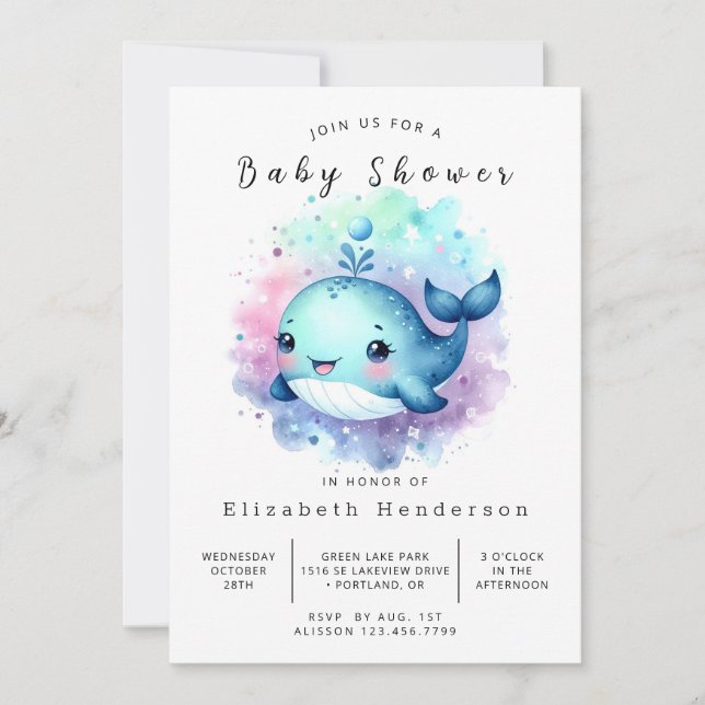 Rustic Custom Whale Baby Shower Invitation (Front)
