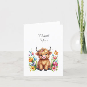 Rustic Cute Baby Highland Cow Thank You Card