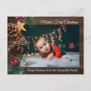 Rustic Cute Baby's First Christmas Holiday Photo Postcard