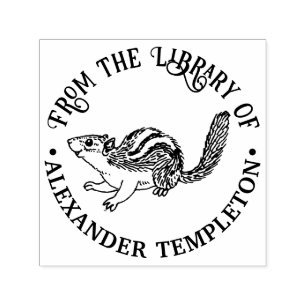Rustic Cute Chipmunk Library Book Name Self-inking Stamp