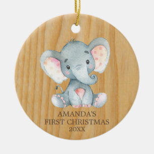 Rustic Cute Elephant Baby First Christmas Ceramic Tree Decoration