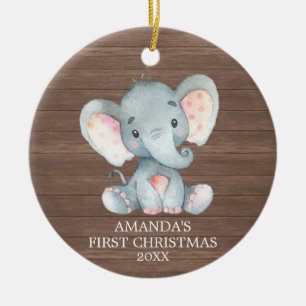 Rustic Cute Elephant Baby First Christmas Ceramic Tree Decoration