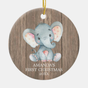 Rustic Cute Elephant Baby First Christmas Ceramic Tree Decoration