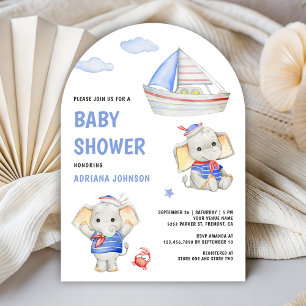 Rustic Cute Elephant Nautical Boat Baby Shower Invitation