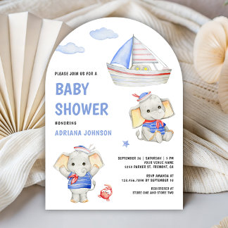 Rustic Cute Elephant Nautical Boat Baby Shower Invitation