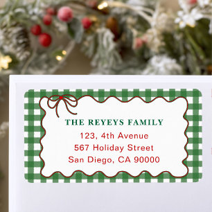 Rustic Cute Green Gingham Christmas Return Address Label