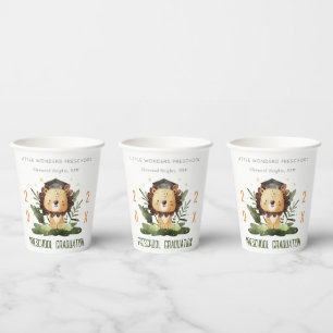 Rustic Cute Kids Lion Foliage Preschool Graduation Paper Cups
